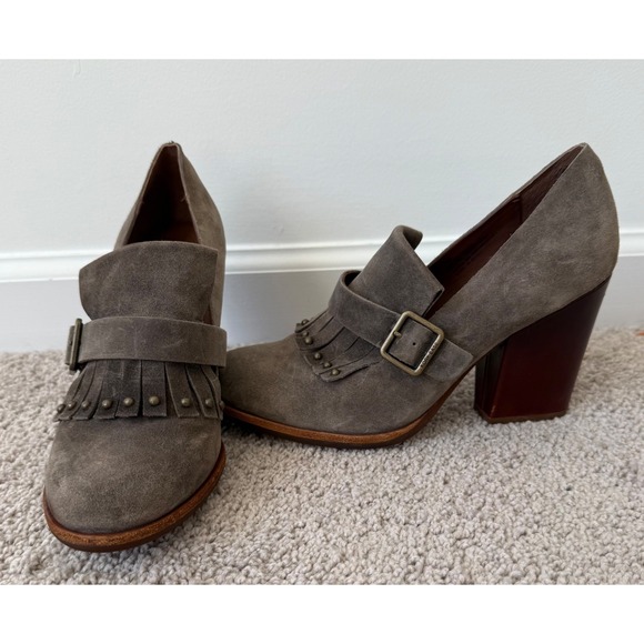 Kork-Ease Prim Mosto Suede Kiltie Pump Heel Women Size 7.5 Khaki Gray - Picture 3 of 10